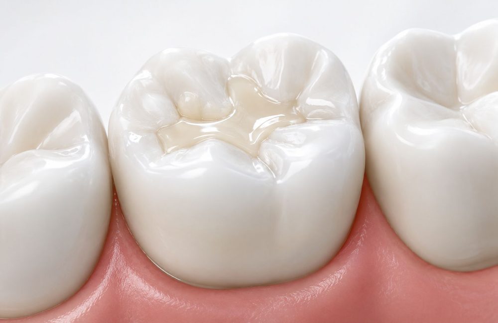 Tooth-colored, metal-free composite restoration